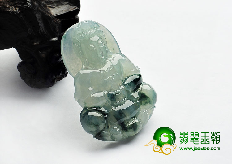 冰种飘花缅甸翡翠A货观音挂件