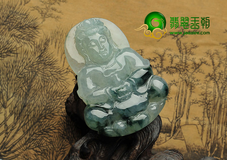 冰种飘花缅甸翡翠A货观音挂件