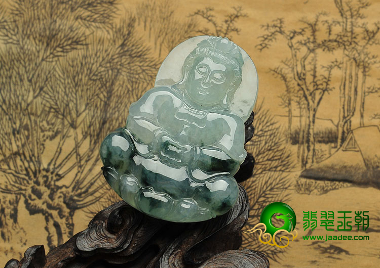 冰种飘花缅甸翡翠A货观音挂件