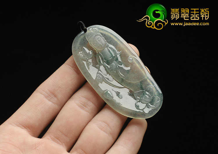 冰种飘花缅甸翡翠A货观音挂件
