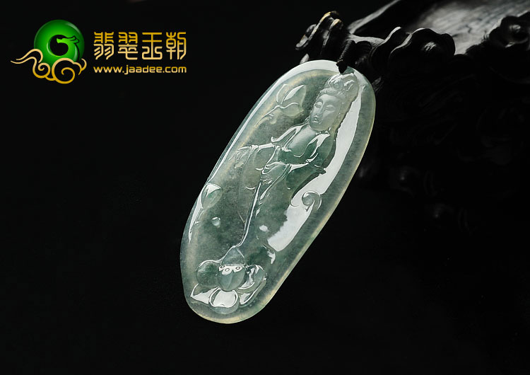 冰种飘花缅甸翡翠A货观音挂件