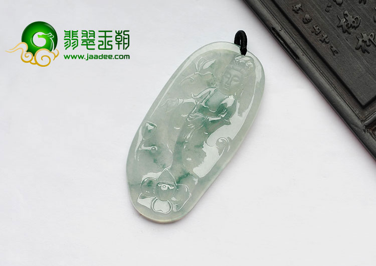 冰种飘花缅甸翡翠A货观音挂件