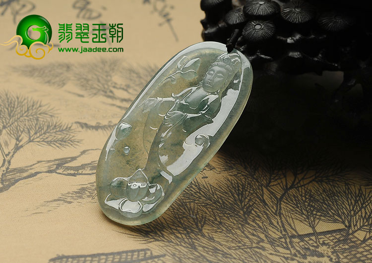冰种飘花缅甸翡翠A货观音挂件