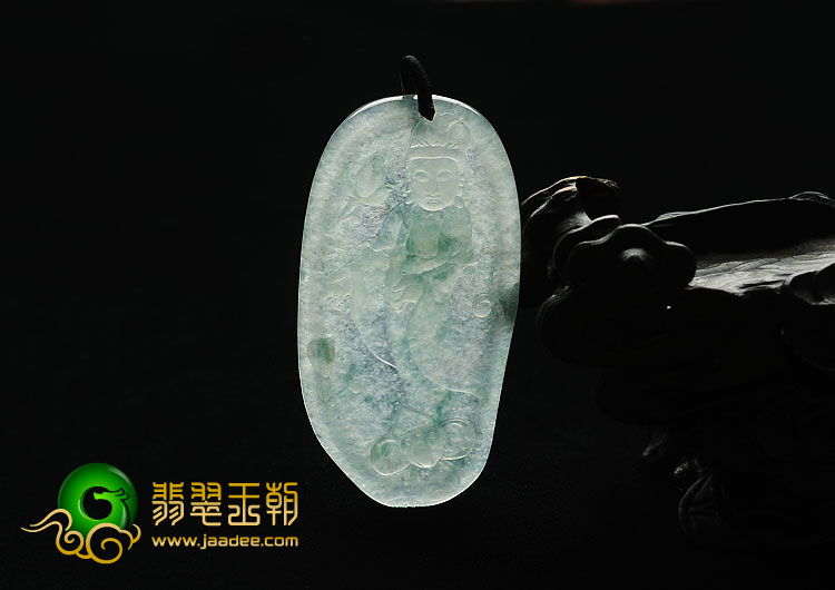 冰种飘花缅甸翡翠A货观音挂件