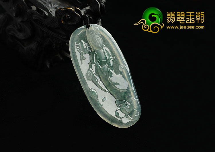 冰种飘花缅甸翡翠A货观音挂件