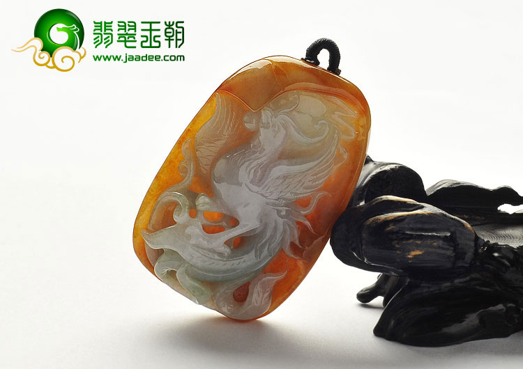 糯冰种褐黄翡缅甸翡翠A货凤凰挂件