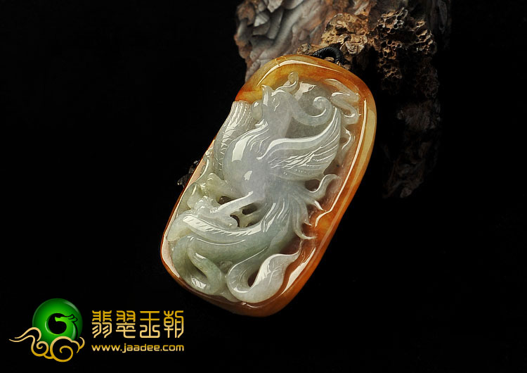 糯冰种褐黄翡缅甸翡翠A货凤凰挂件