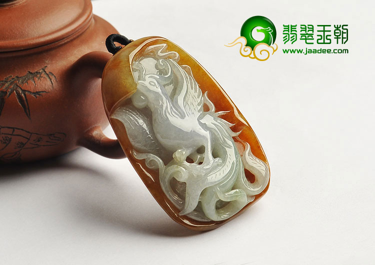 糯冰种褐黄翡缅甸翡翠A货凤凰挂件