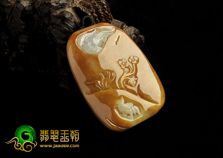 糯冰种褐黄翡缅甸翡翠A货凤凰挂件