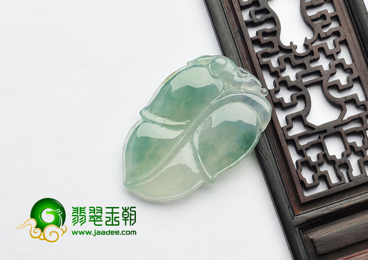 冰种飘花缅甸翡翠A货叶子挂件