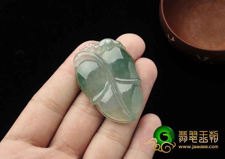 冰种飘花缅甸翡翠A货叶子挂件