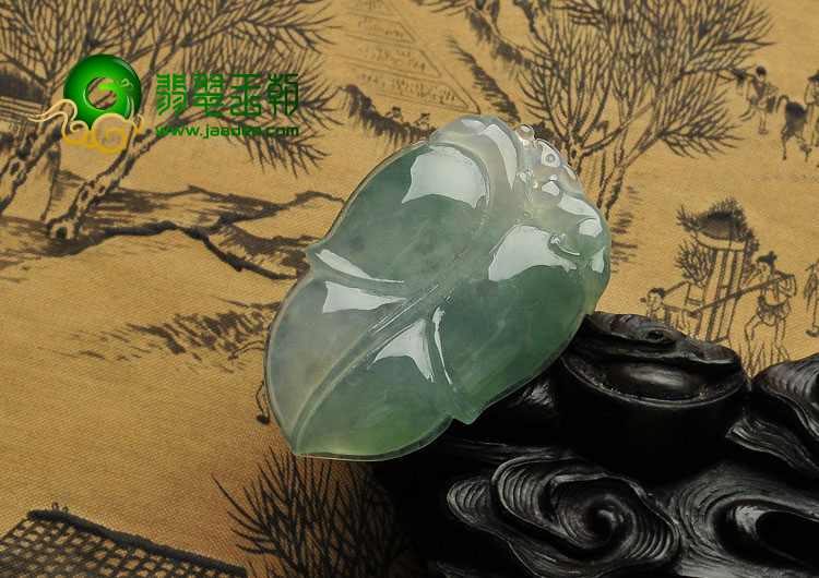 冰种飘花缅甸翡翠A货叶子挂件
