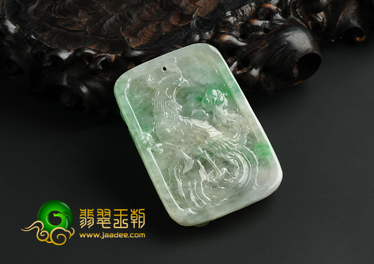 糯冰种飘翠缅甸翡翠A货龙凤牌挂件