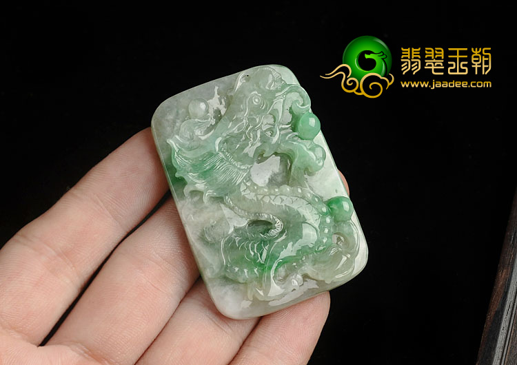 糯冰种飘翠缅甸翡翠A货龙凤牌挂件