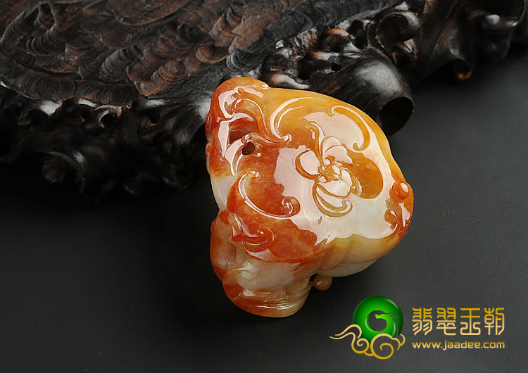糯冰种红黄翡缅甸翡翠A货龙凤呈祥挂件