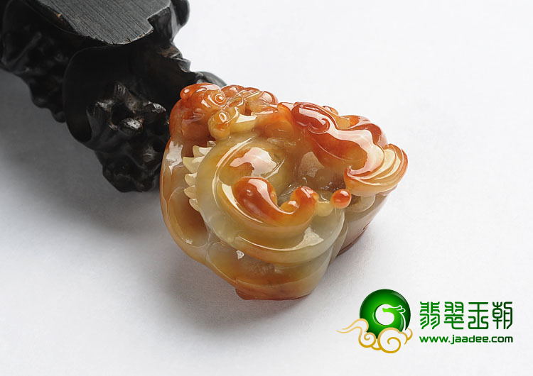 糯冰种红黄翡缅甸翡翠A货龙凤呈祥挂件