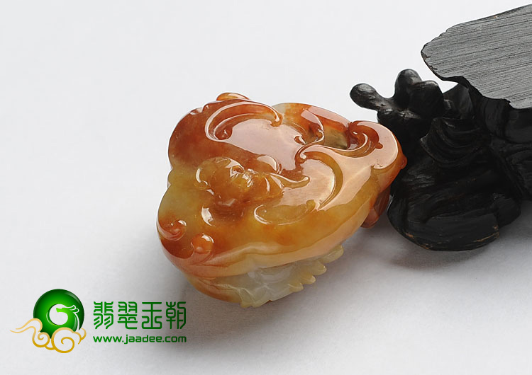 糯冰种红黄翡缅甸翡翠A货龙凤呈祥挂件