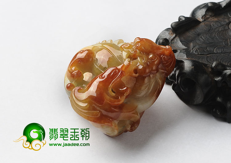 糯冰种红黄翡缅甸翡翠A货龙凤呈祥挂件