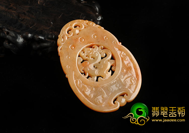 糯冰种红黄翡缅甸翡翠A货仿古龙挂件