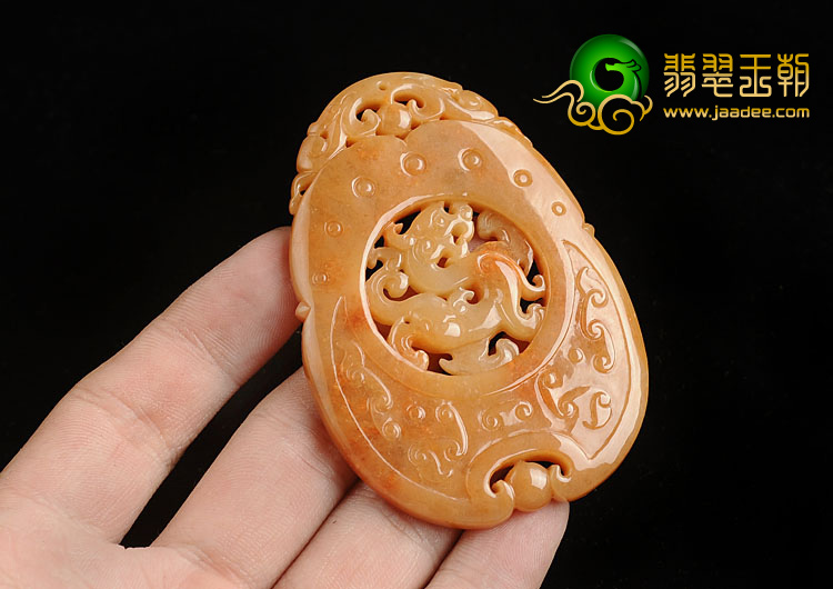 糯冰种红黄翡缅甸翡翠A货仿古龙挂件