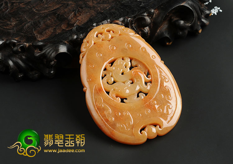 糯冰种红黄翡缅甸翡翠A货仿古龙挂件