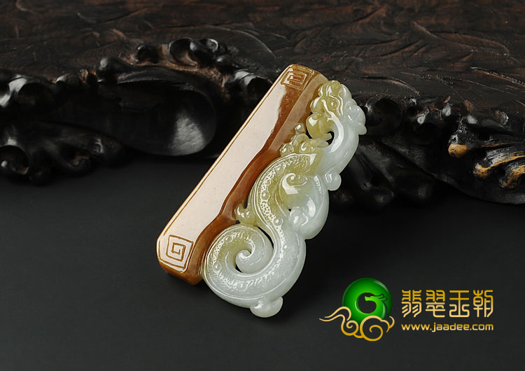 冰种褐黄翡晴水缅甸翡翠A货仿古龙挂件