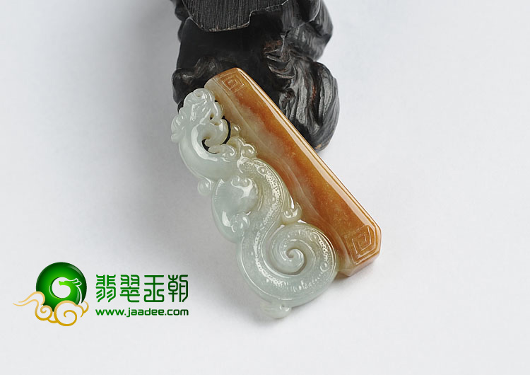 冰种褐黄翡晴水缅甸翡翠A货仿古龙挂件