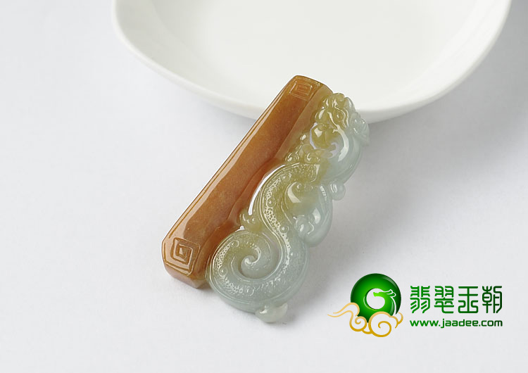 冰种褐黄翡晴水缅甸翡翠A货仿古龙挂件