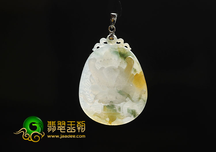 冰种三彩缅甸翡翠A货龙头挂件