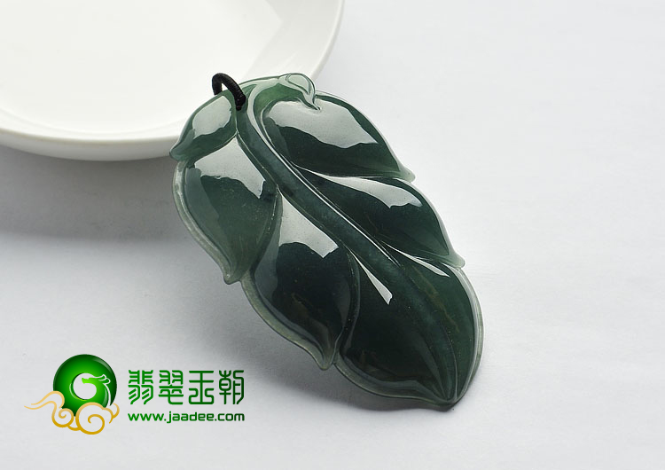 冰种油青缅甸翡翠A货叶子挂件