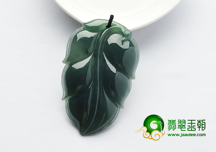 冰种油青缅甸翡翠A货叶子挂件