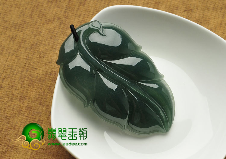 冰种油青缅甸翡翠A货叶子挂件