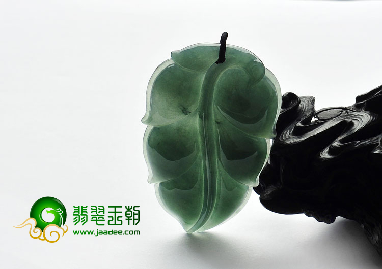 冰种油青缅甸翡翠A货叶子挂件