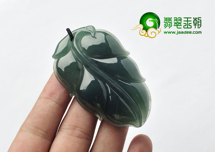冰种油青缅甸翡翠A货叶子挂件
