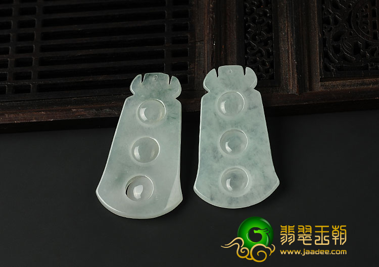 冰种晴水缅甸翡翠A货连中三元挂件（一对）