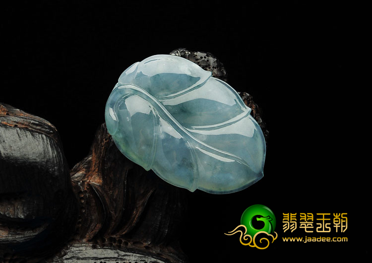 冰种飘花缅甸翡翠A货叶子挂件