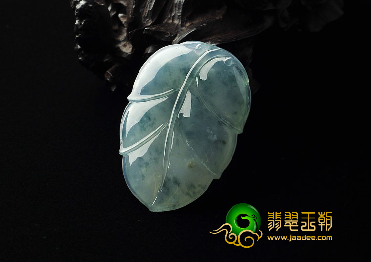 冰种飘花缅甸翡翠A货叶子挂件