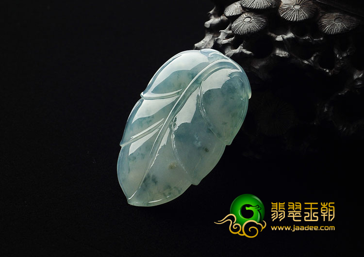 冰种飘花缅甸翡翠A货叶子挂件
