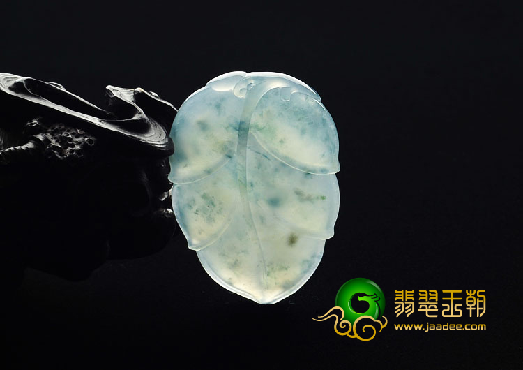 冰种飘花缅甸翡翠A货叶子挂件