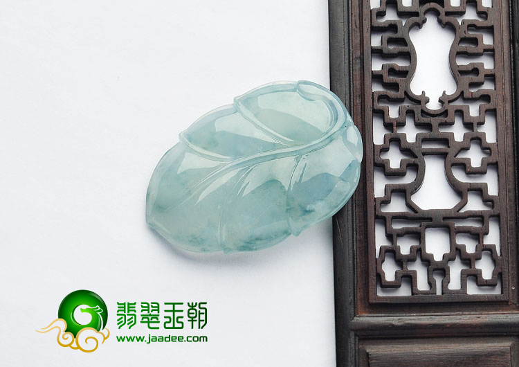 冰种飘花缅甸翡翠A货叶子挂件
