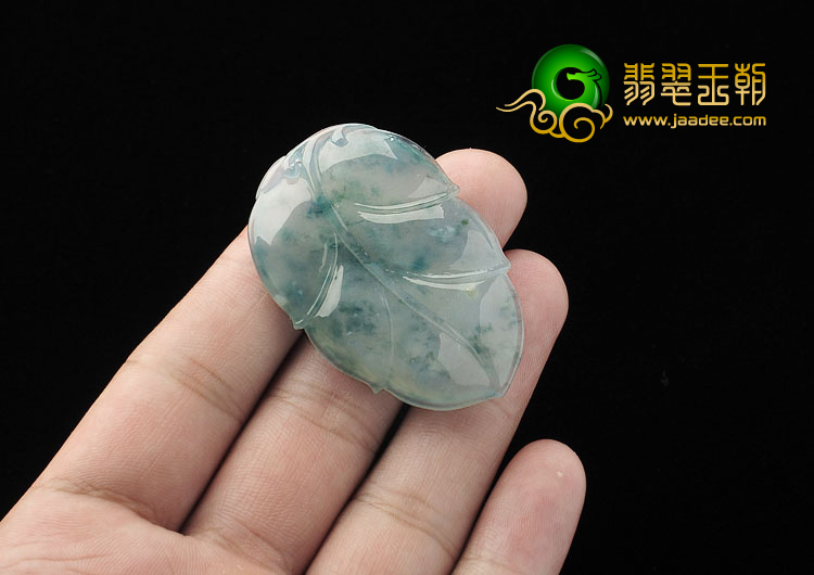 冰种飘花缅甸翡翠A货叶子挂件