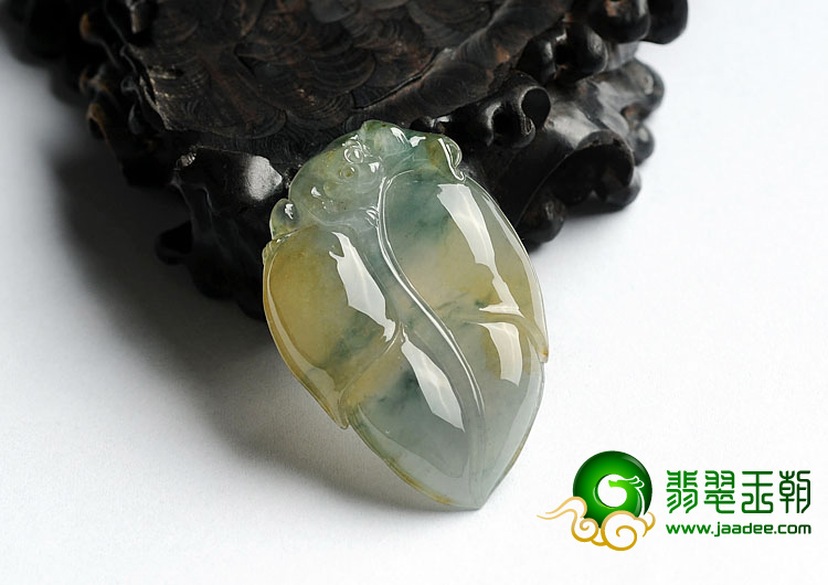 冰种黄翡飘花缅甸翡翠A货叶子挂件