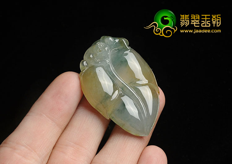 冰种黄翡飘花缅甸翡翠A货叶子挂件