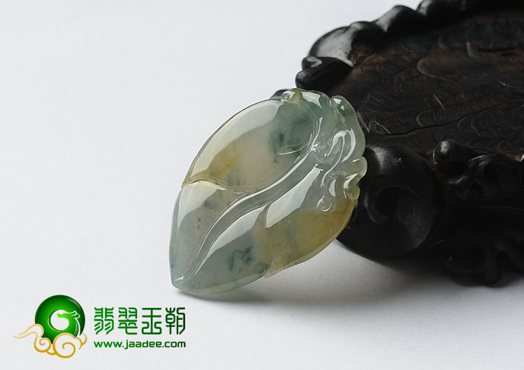 冰种黄翡飘花缅甸翡翠A货叶子挂件