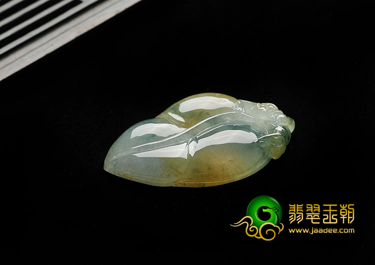 冰种黄翡飘花缅甸翡翠A货叶子挂件