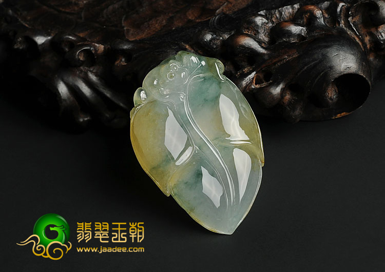 冰种黄翡飘花缅甸翡翠A货叶子挂件