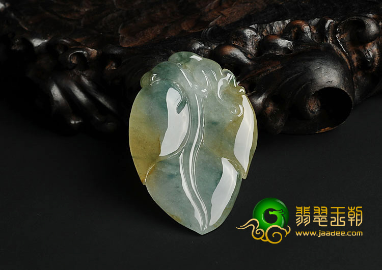 冰种黄翡飘花缅甸翡翠A货叶子挂件