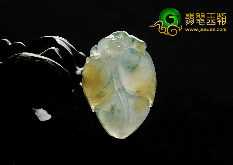 冰种黄翡飘花缅甸翡翠A货叶子挂件