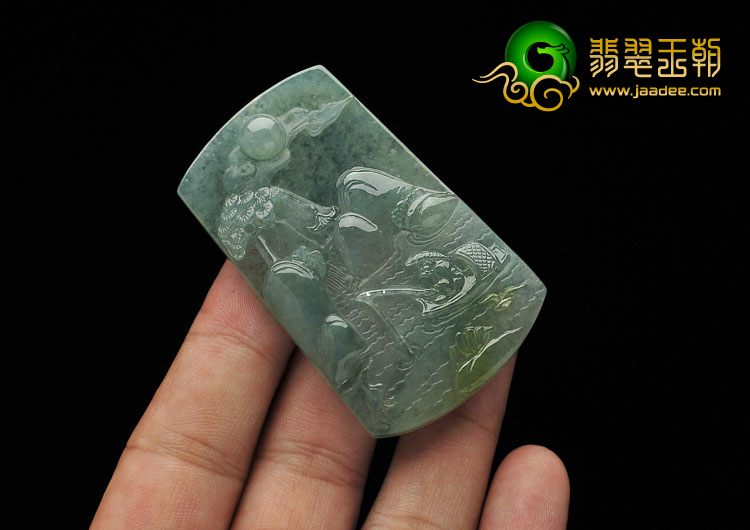 冰种晴水略带黄翡缅甸翡翠A货独钓寒江挂件