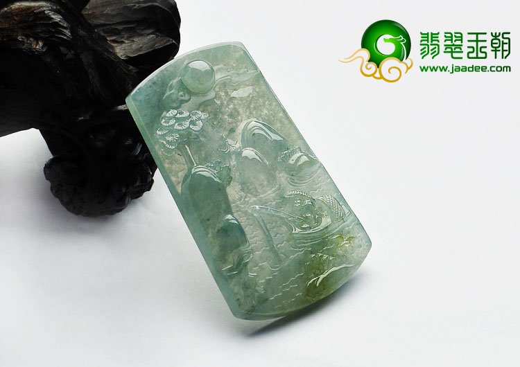 冰种晴水略带黄翡缅甸翡翠A货独钓寒江挂件